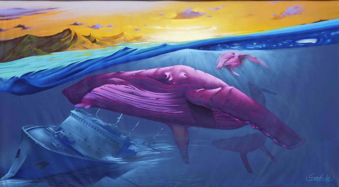Seyb painting pink whale Straat international street art Museum