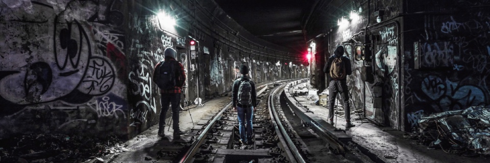 Subway tunnel in New York covered with graffiti