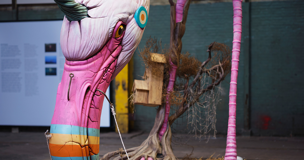 Gigantic flamingo at STRAAT Museum draws attention to climate change